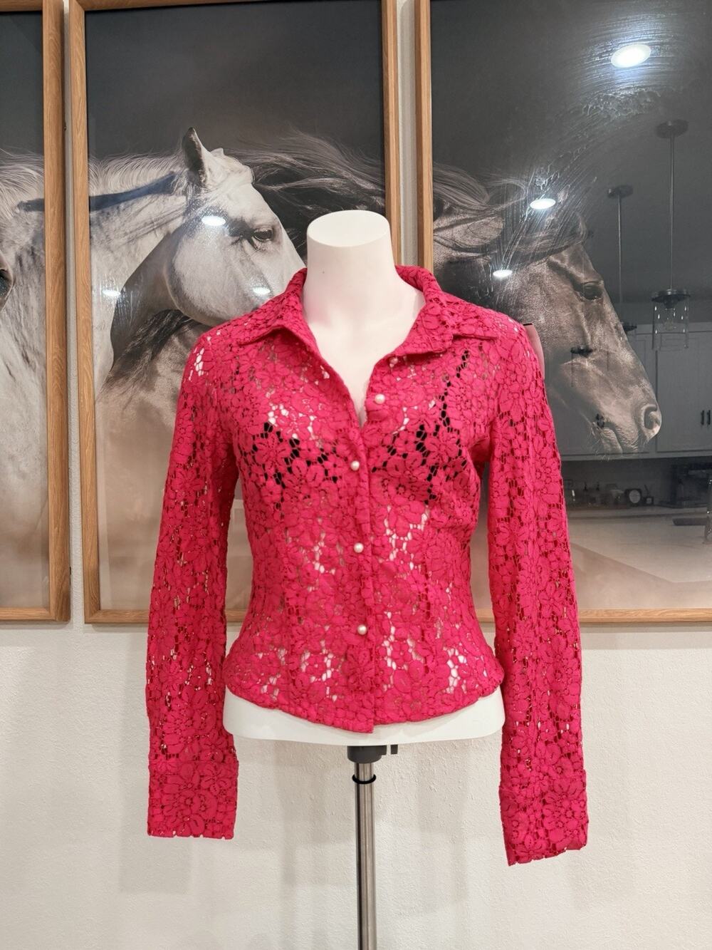 Zara Hot Pink Floral Lace Blazer Size Medium J0012